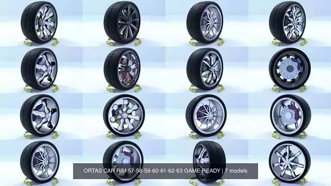 ORTAS CAR RIM 57-58-59-60-61-62-63 GAME READY 3D Model Collection