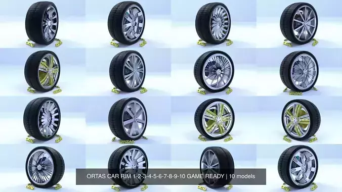 ORTAS CAR RIM 1-2-3-4-5-6-7-8-9-10 GAME READY 3D Model Collection