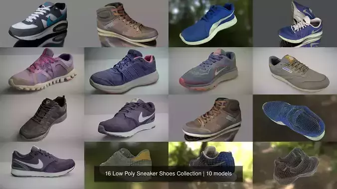 16 Low Poly Sneaker Shoes Collection 
