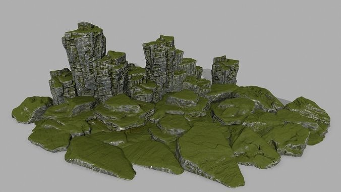 mossy cliff rock Low-poly 3D model