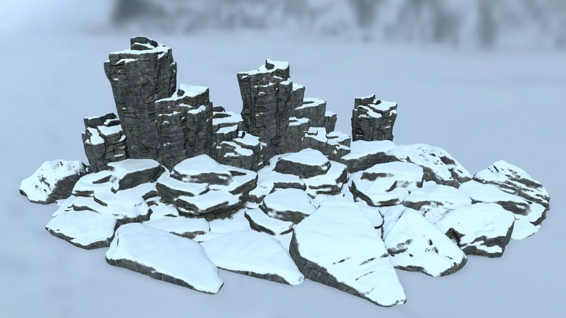snow cliff rocks Low-poly 3D model_0