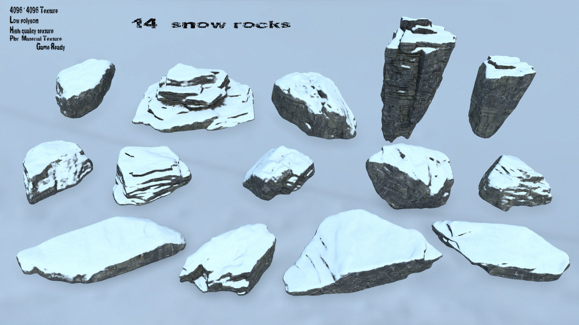 snow cliff rocks Low-poly 3D model_1