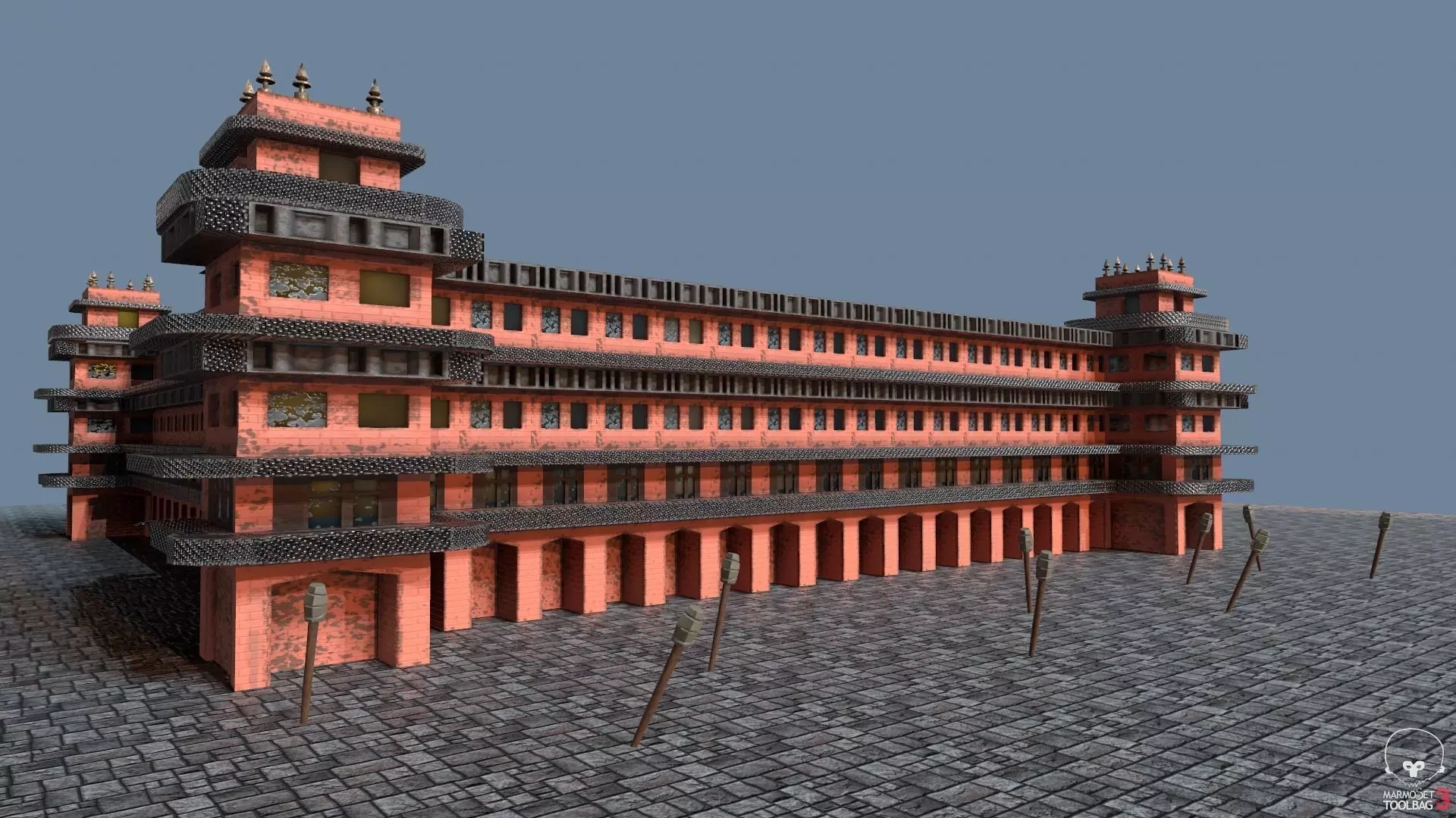 Modular Steampunk Building Low-poly 3D model_0