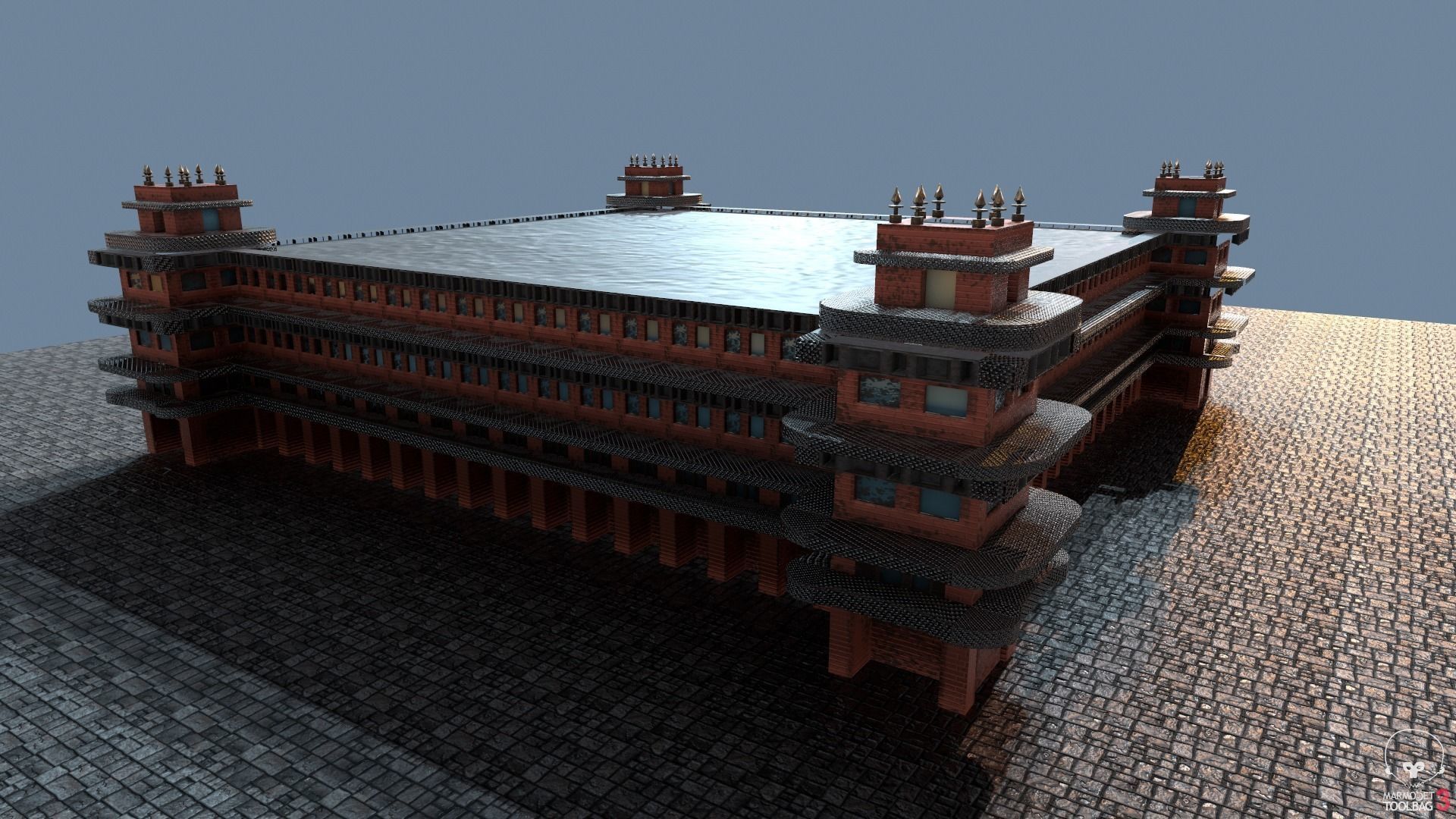 Modular Steampunk Building Low-poly 3D model_4
