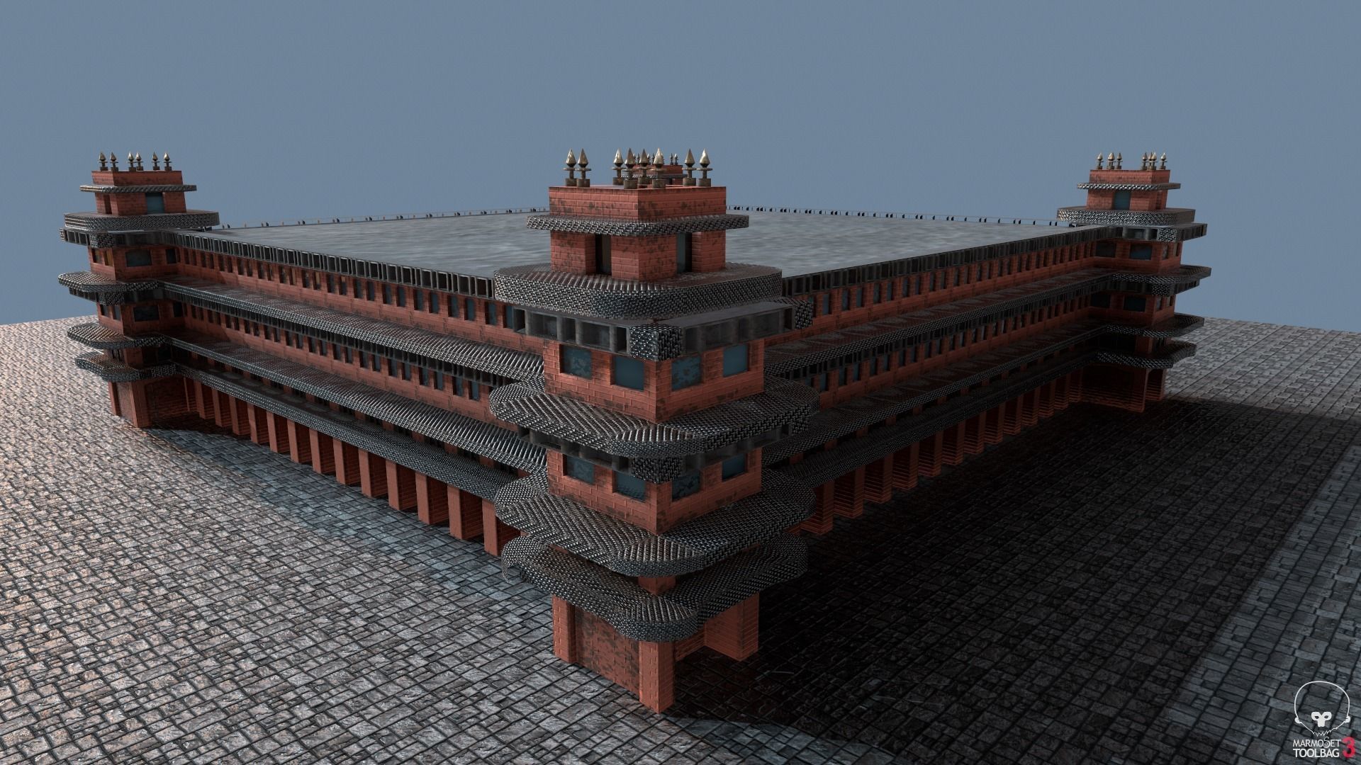 Modular Steampunk Building Low-poly 3D model_3