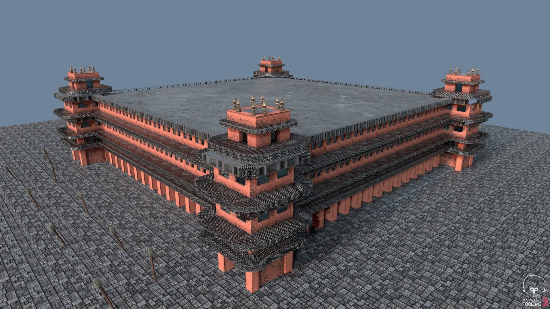 Modular Steampunk Building Low-poly 3D model_2