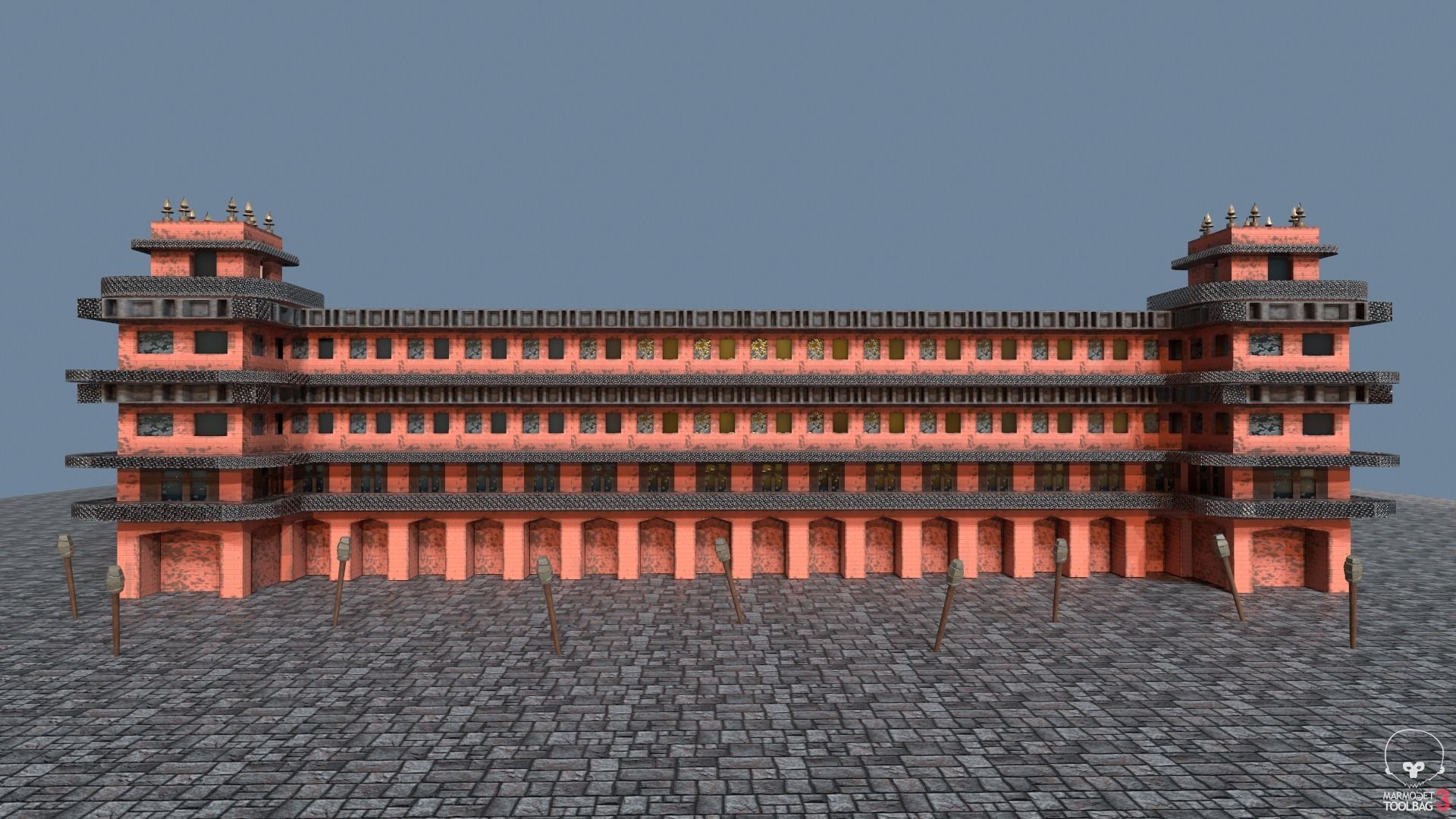 Modular Steampunk Building Low-poly 3D model_1