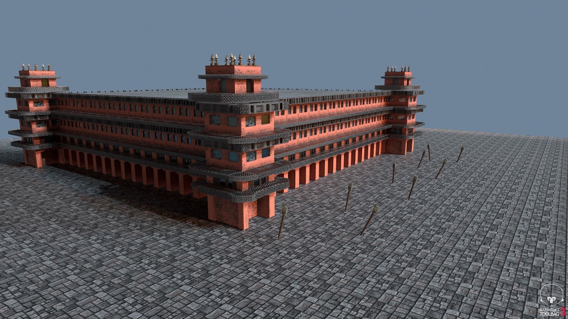 Modular Steampunk Building Low-poly 3D model_6