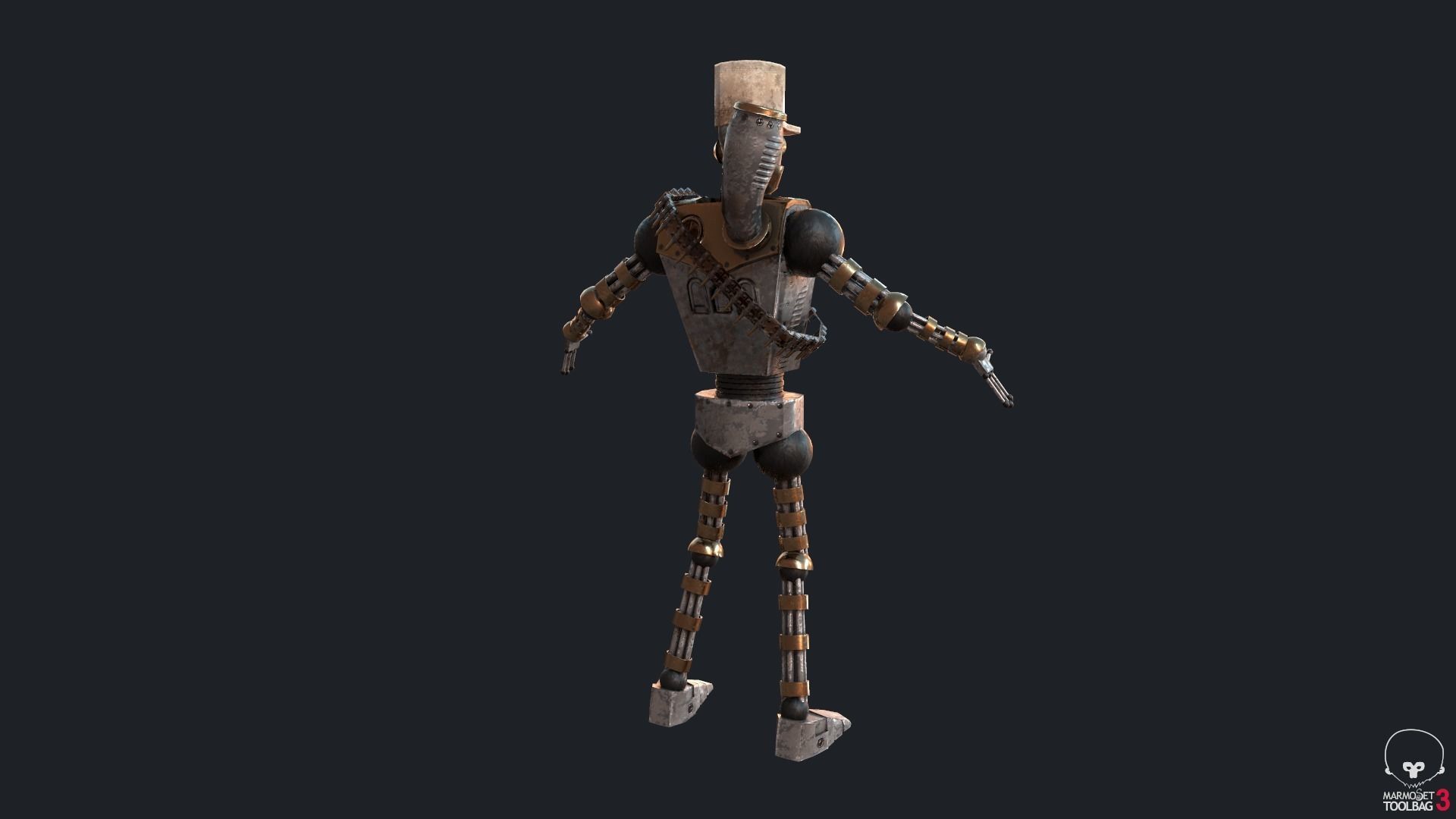 Mexican Steampunk Robot Soldier Low-poly 3D model_4