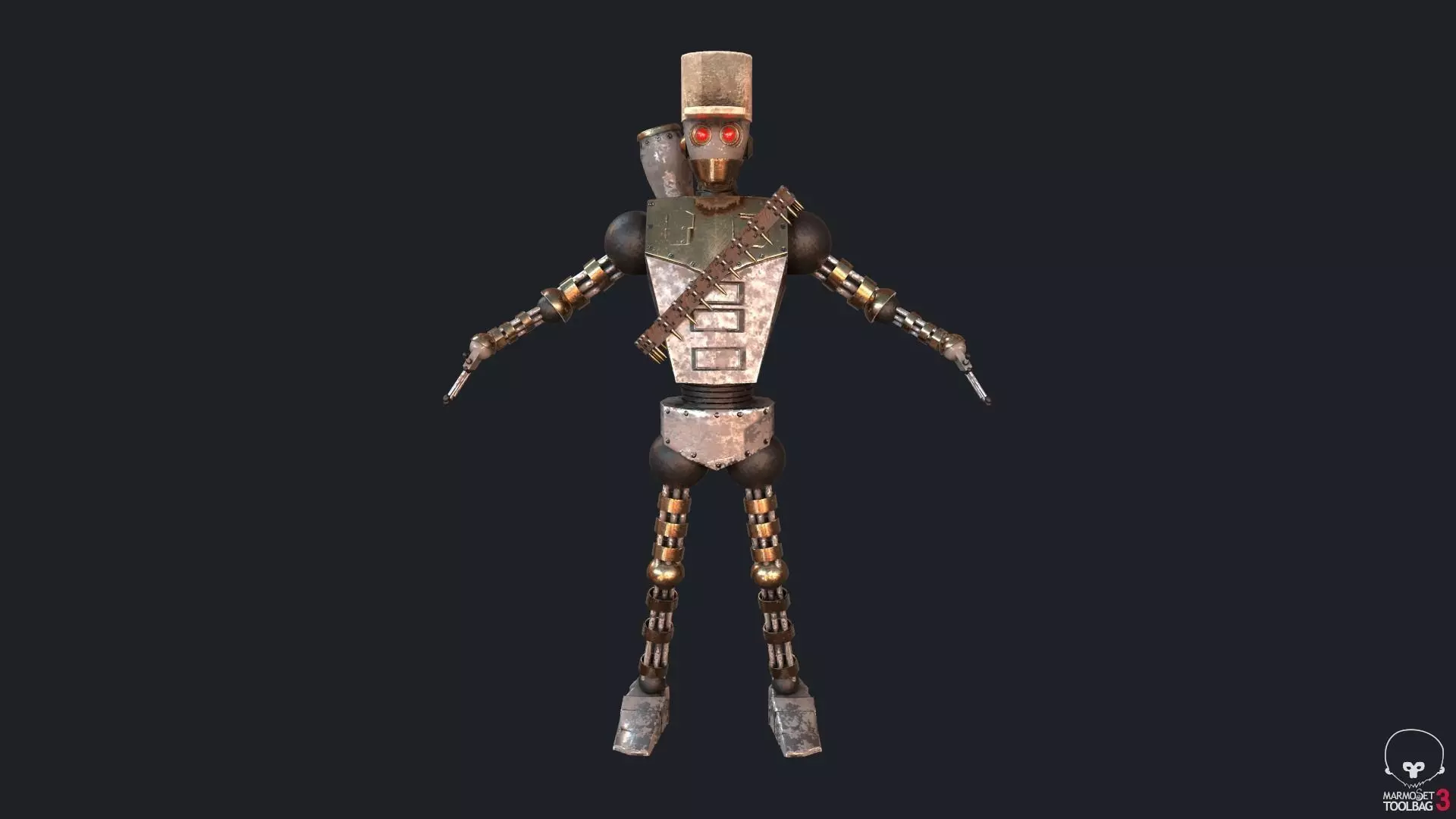 Mexican Steampunk Robot Soldier Low-poly 3D model_0