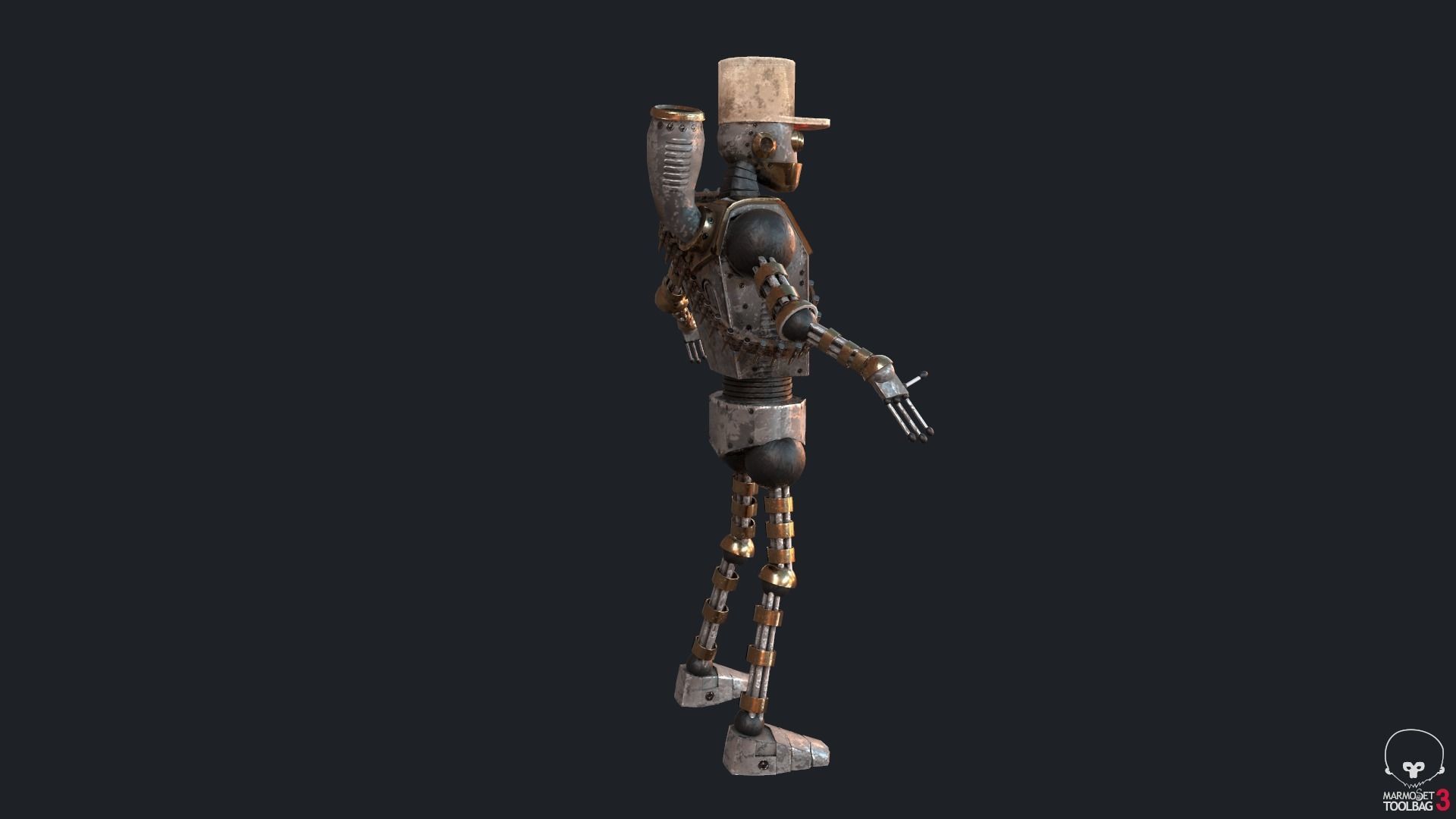 Mexican Steampunk Robot Soldier Low-poly 3D model_5