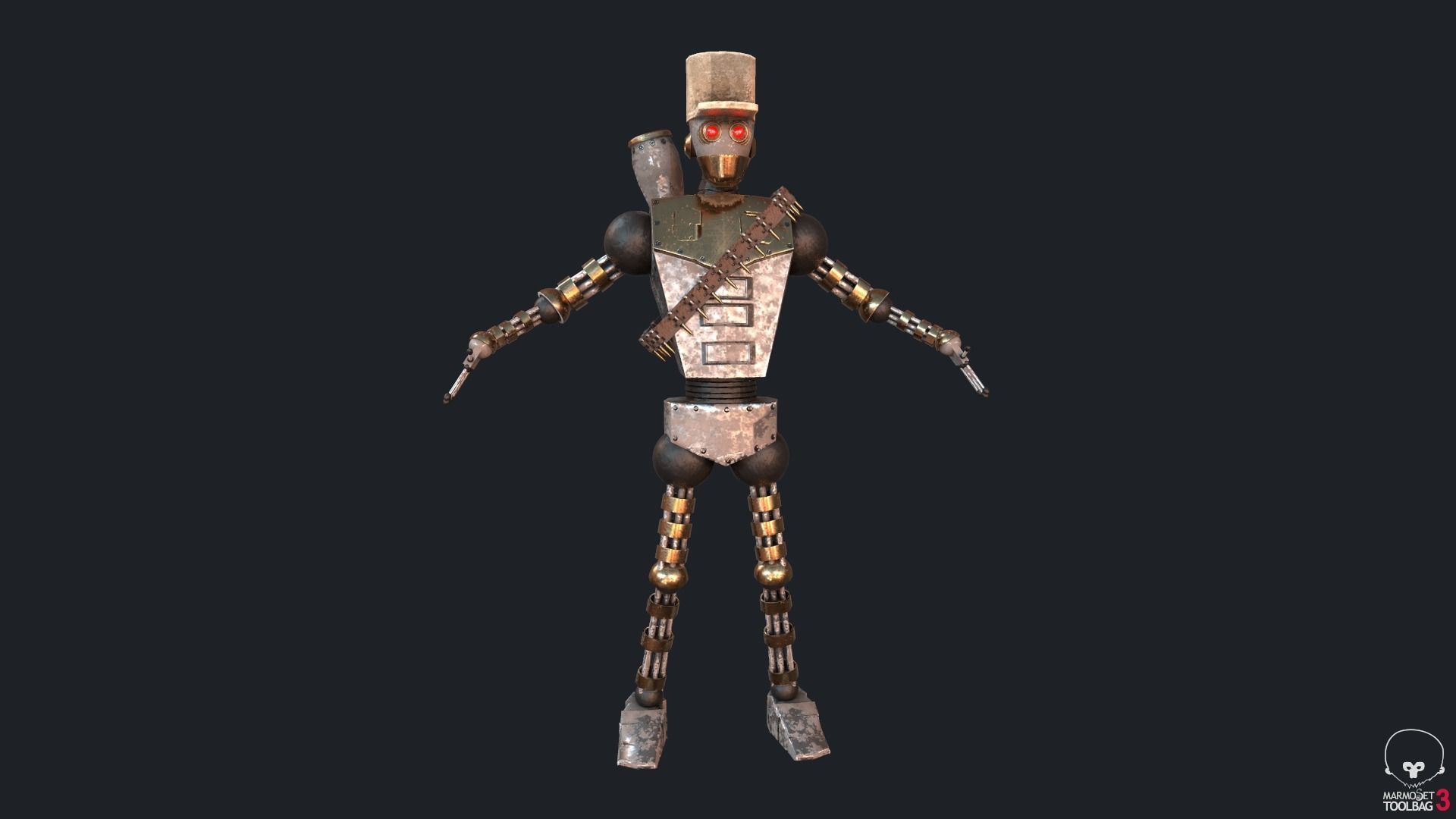 Mexican Steampunk Robot Soldier Low-poly 3D model_7