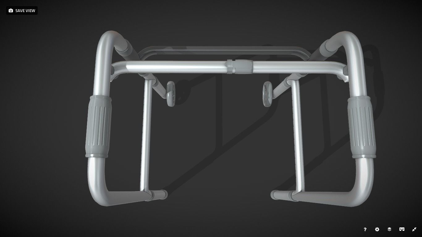 Old man walker aids with tire black Low-poly 3D model_9