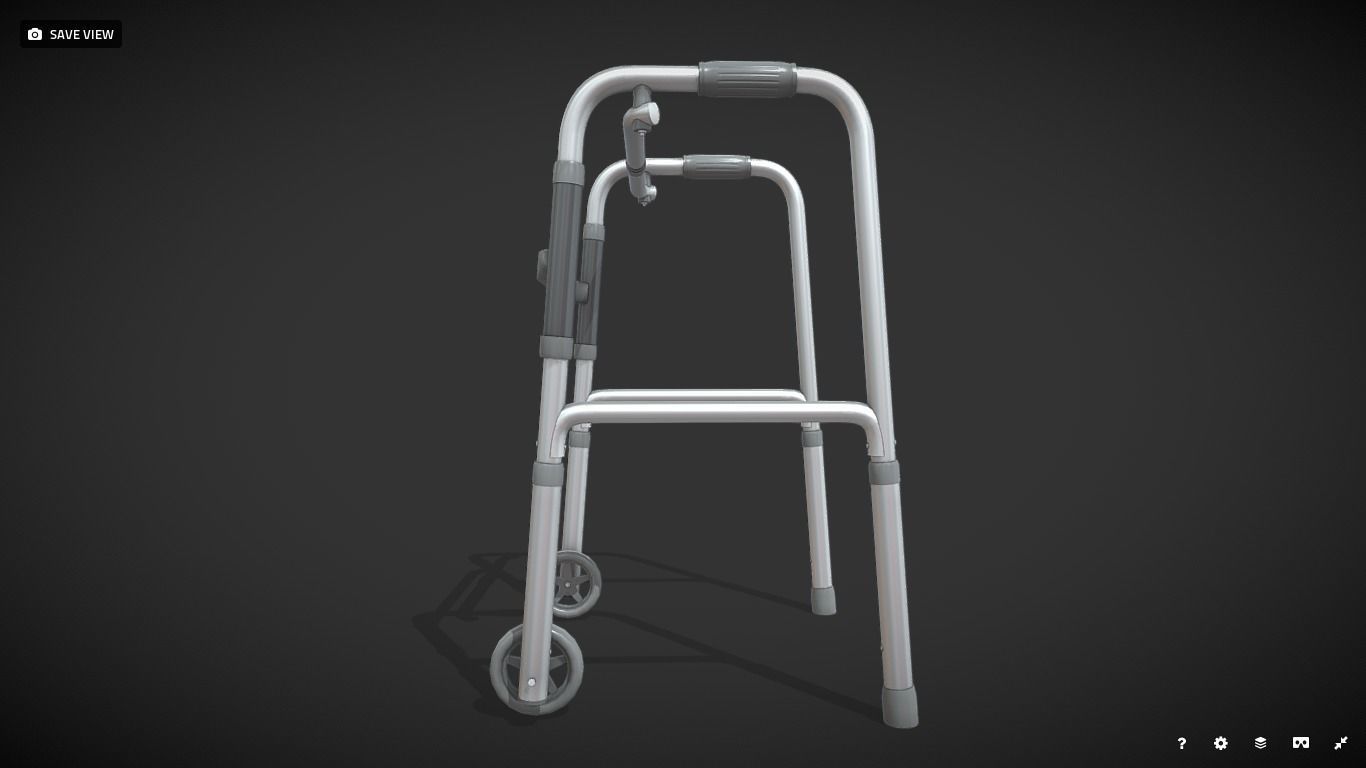 Old man walker aids with tire black Low-poly 3D model_7