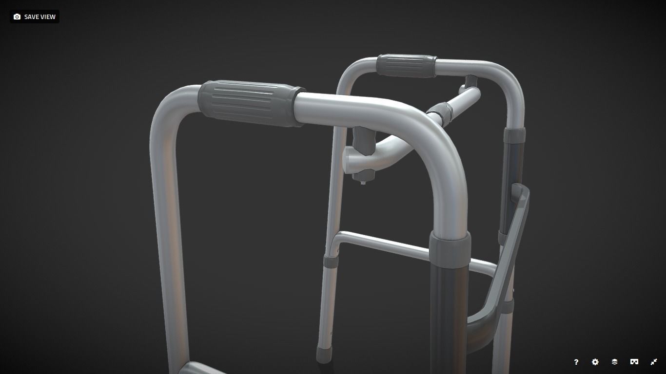 Old man walker aids with tire black Low-poly 3D model_10