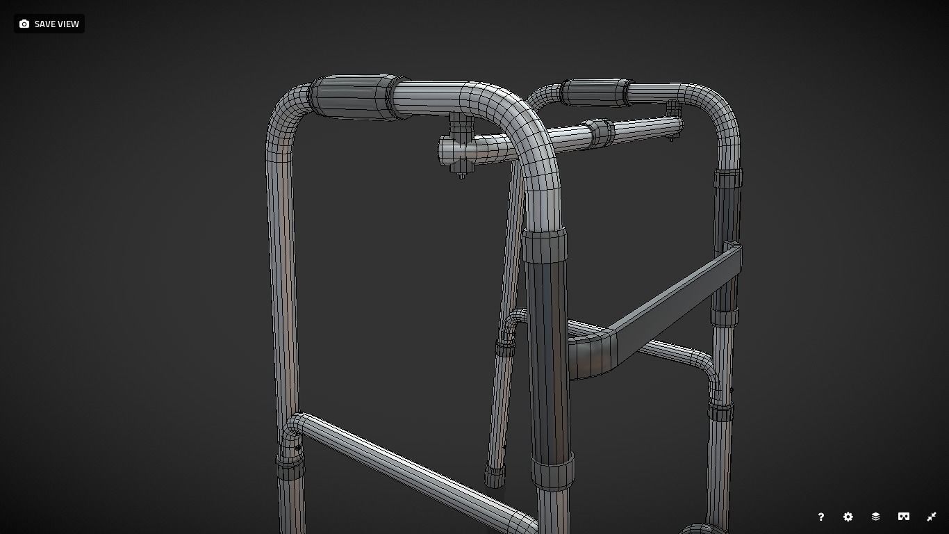 Old man walker aids with tire black Low-poly 3D model_13