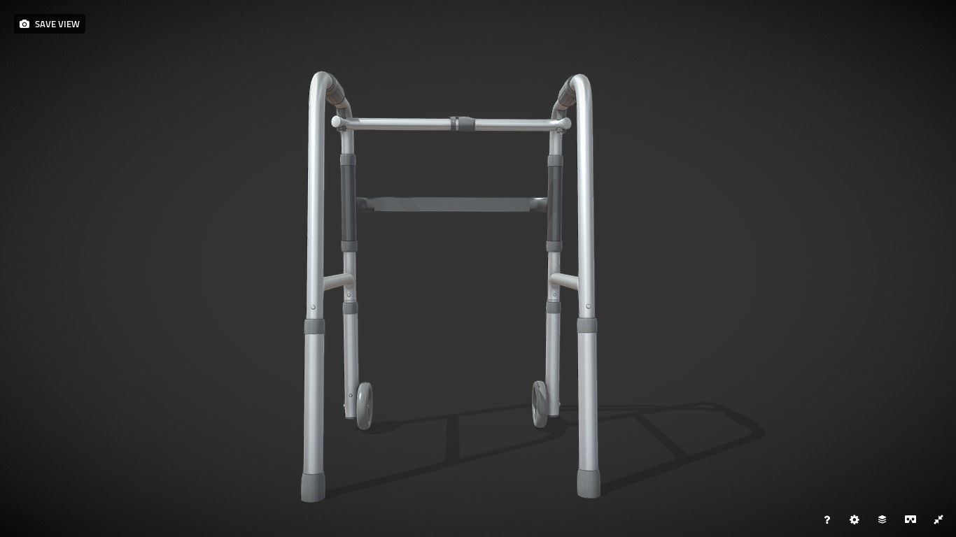 Old man walker aids with tire black Low-poly 3D model_8