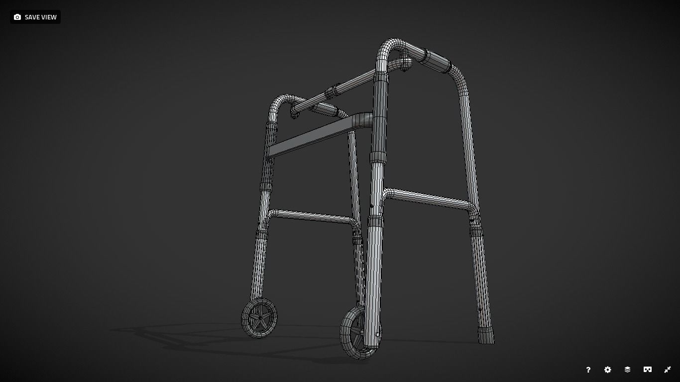 Old man walker aids with tire black Low-poly 3D model_12