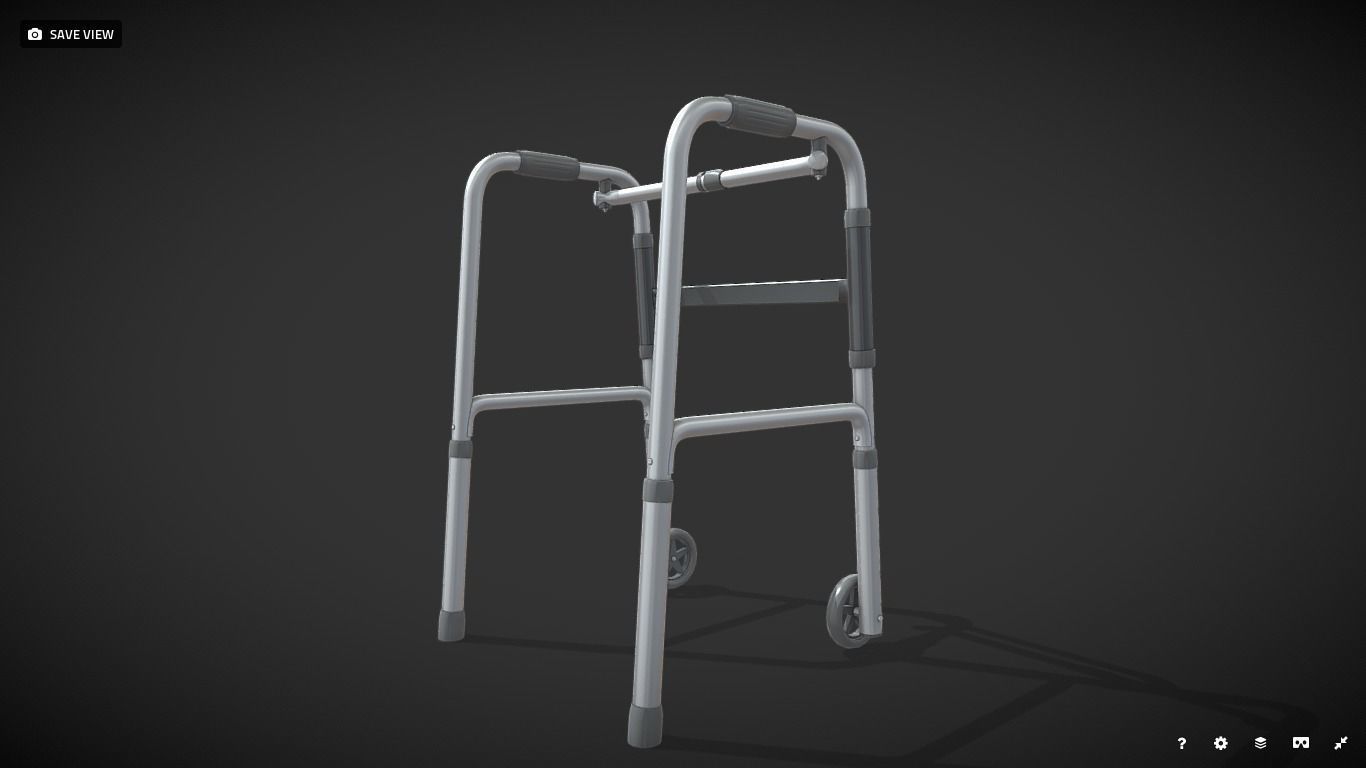 Old man walker aids with tire black Low-poly 3D model_4