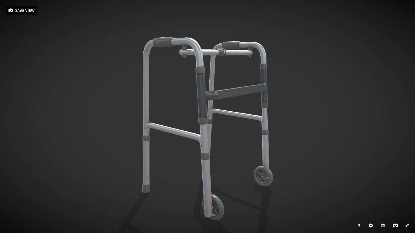 Old man walker aids with tire black Low-poly 3D model_5