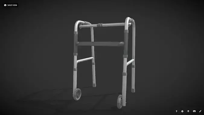Old man walker aids with tire black Low-poly 3D model