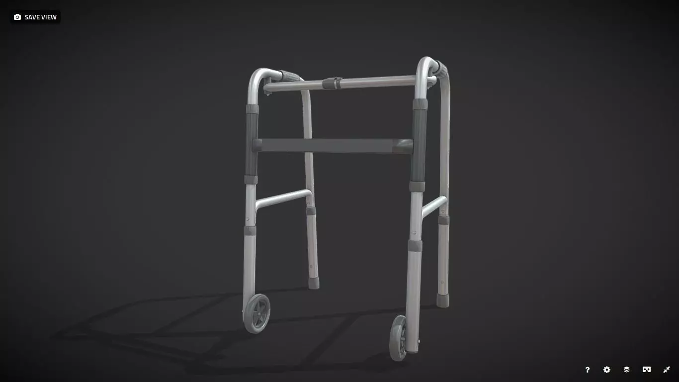 Old man walker aids with tire black Low-poly 3D model_0