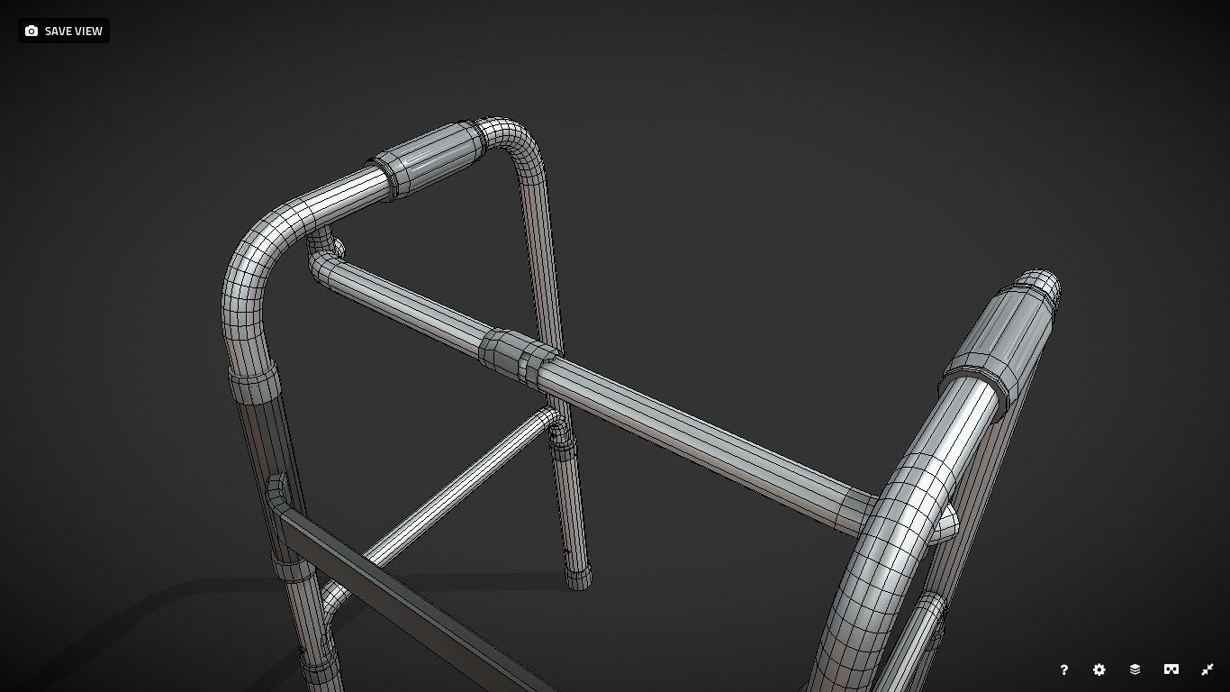 Old man walker aids with tire black Low-poly 3D model_14