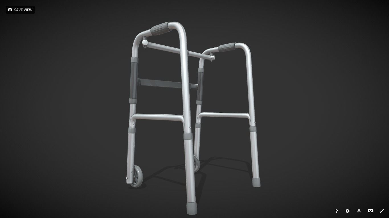 Old man walker aids with tire black Low-poly 3D model_3