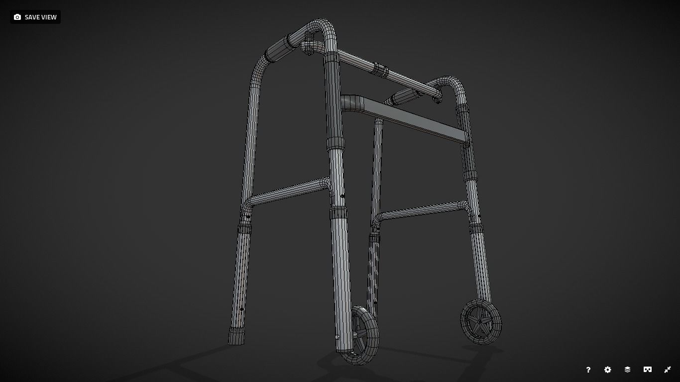 Old man walker aids with tire black Low-poly 3D model_15