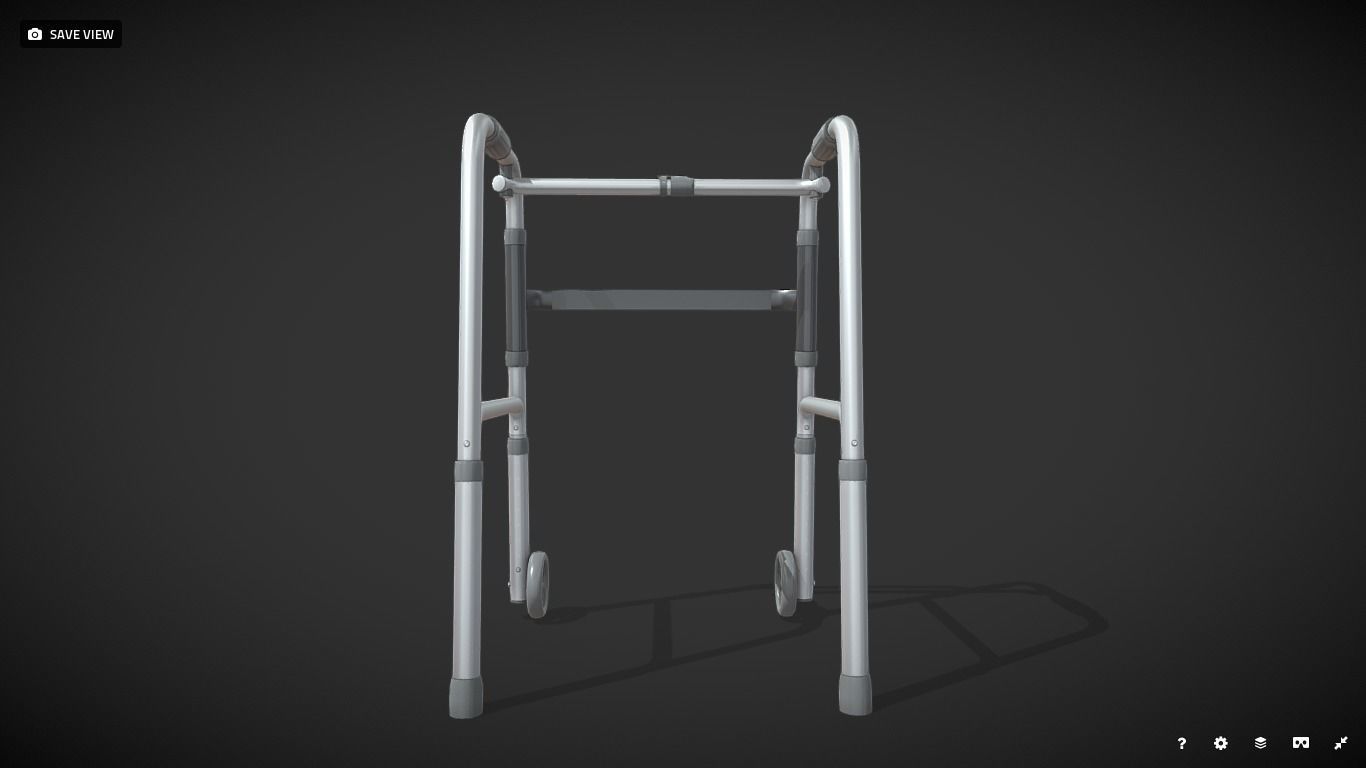 Old man walker aids with tire black Low-poly 3D model_2