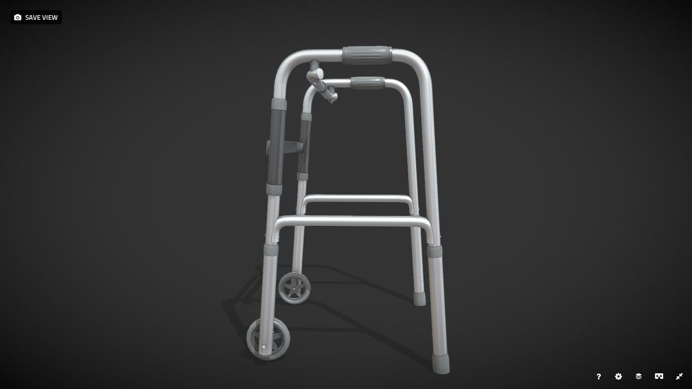 Old man walker aids with tire black Low-poly 3D model_1
