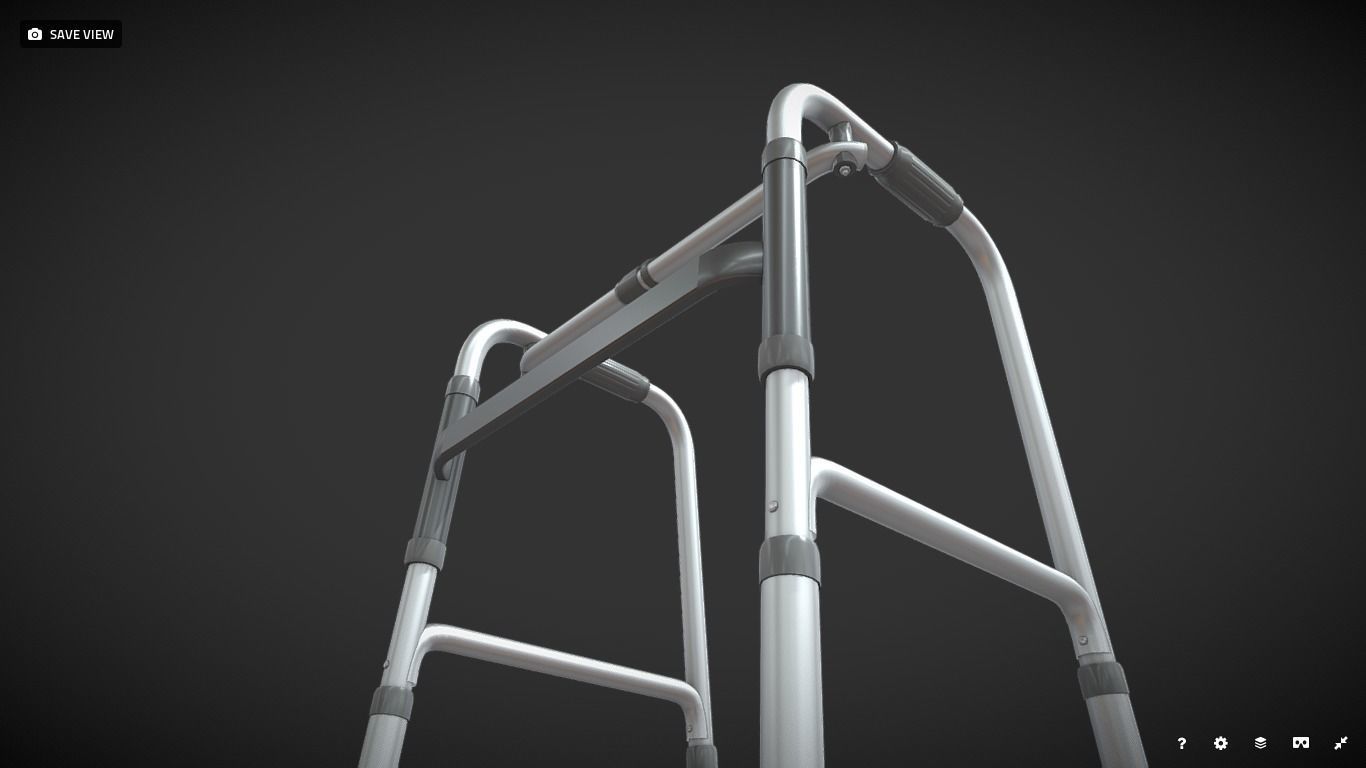 Old man walker aids with tire black Low-poly 3D model_11