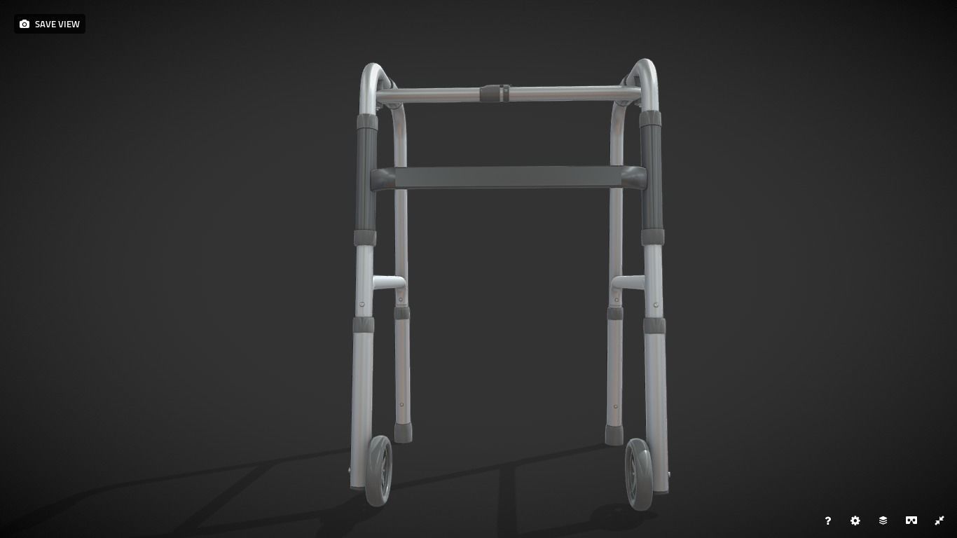 Old man walker aids with tire black Low-poly 3D model_6
