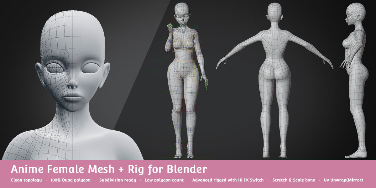 Base Meshes Character Starter Kit Low-poly 3D model_4