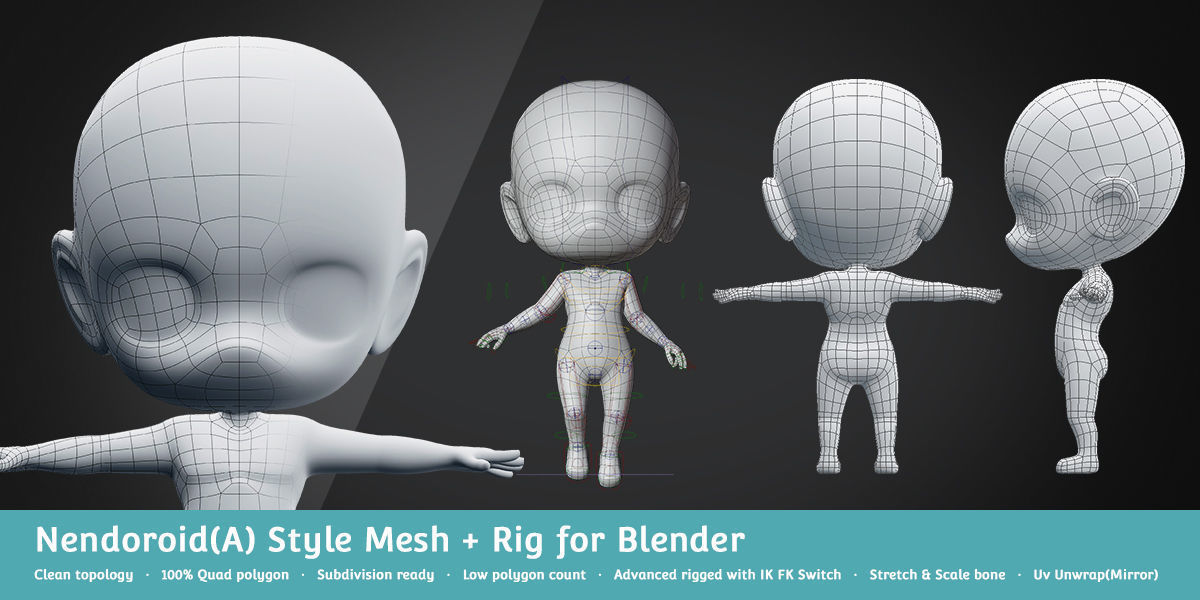 Base Meshes Character Starter Kit Low-poly 3D model_7