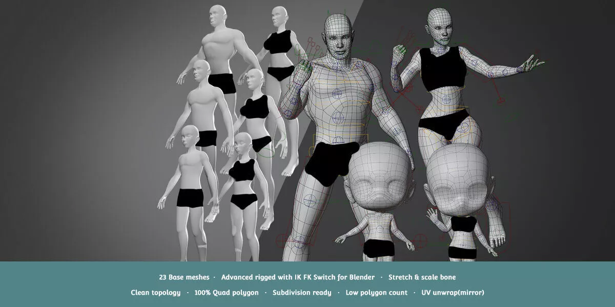 Base Meshes Character Starter Kit Low-poly 3D model