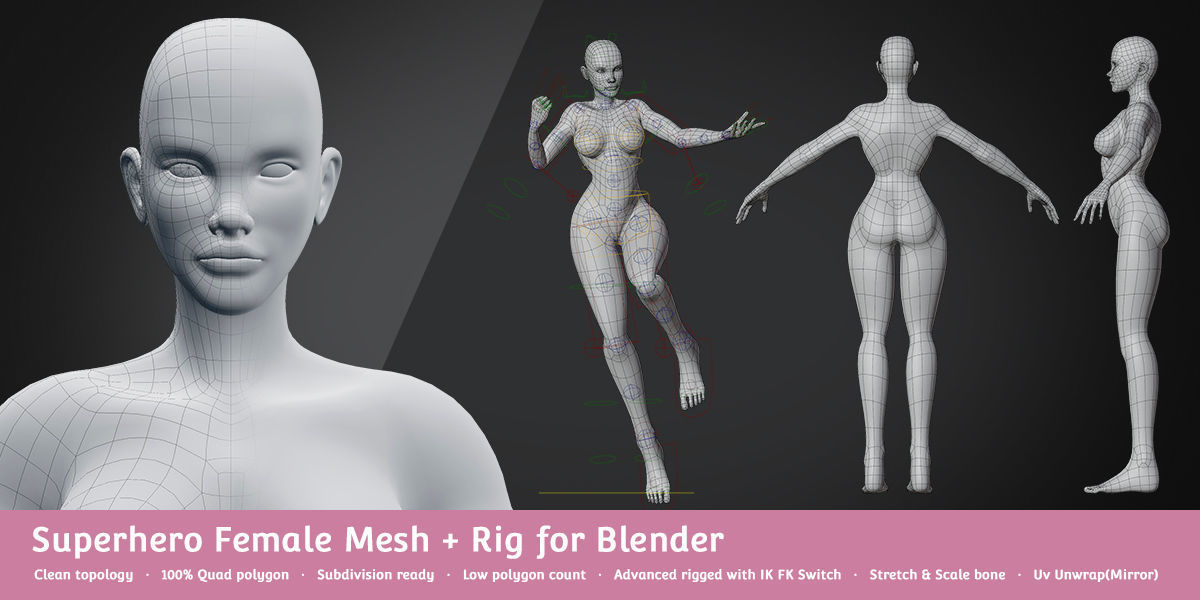 Base Meshes Character Starter Kit Low-poly 3D model_2