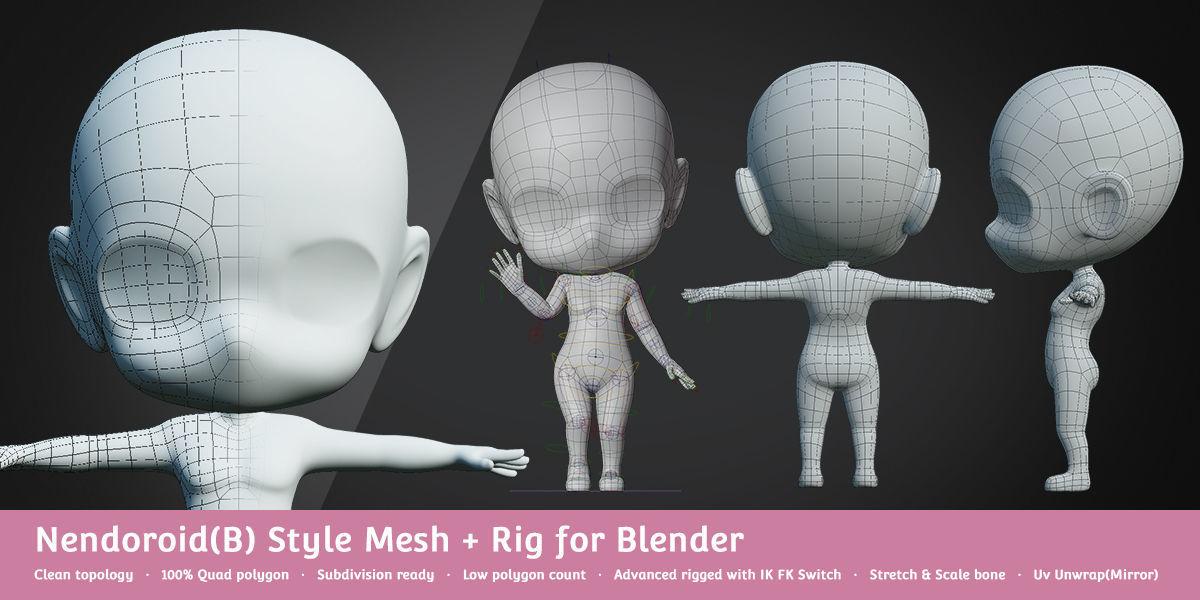 Base Meshes Character Starter Kit Low-poly 3D model_8