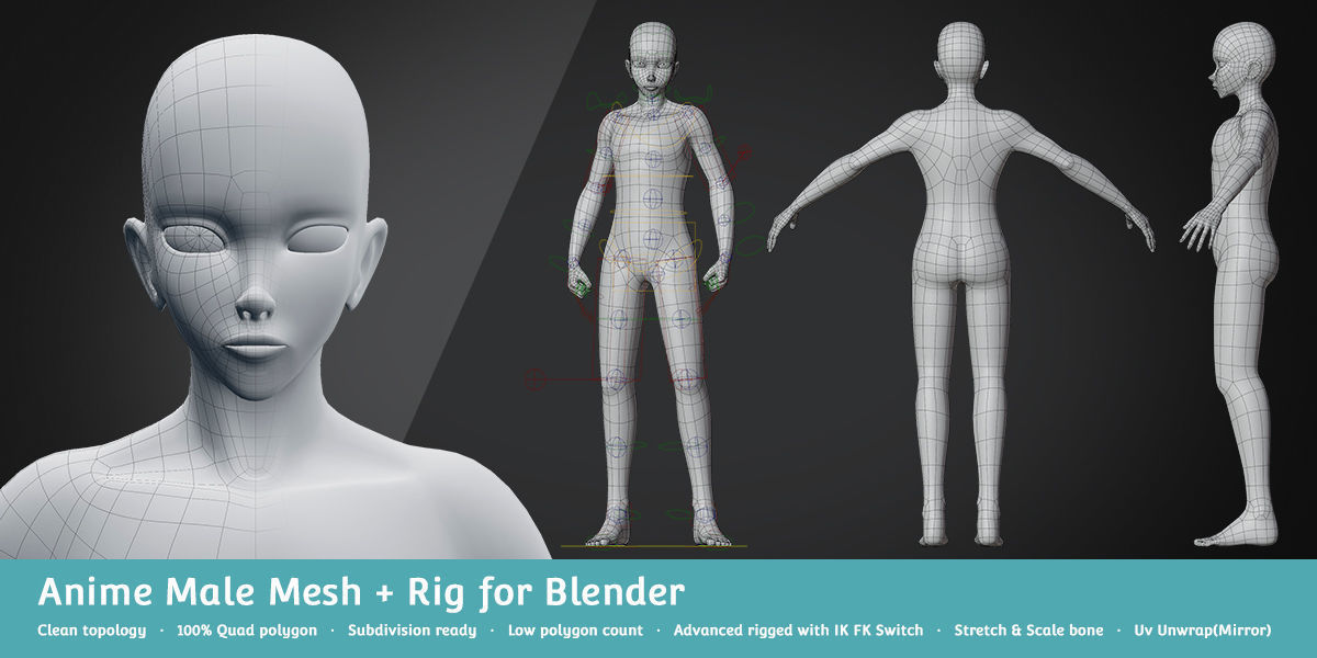 Base Meshes Character Starter Kit Low-poly 3D model_3