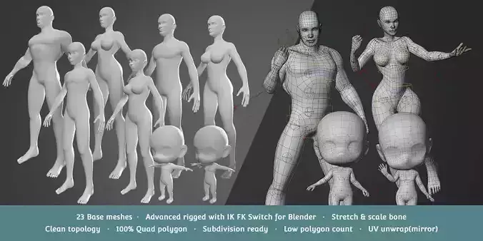 Base Meshes Character Starter Kit Low-poly 3D model