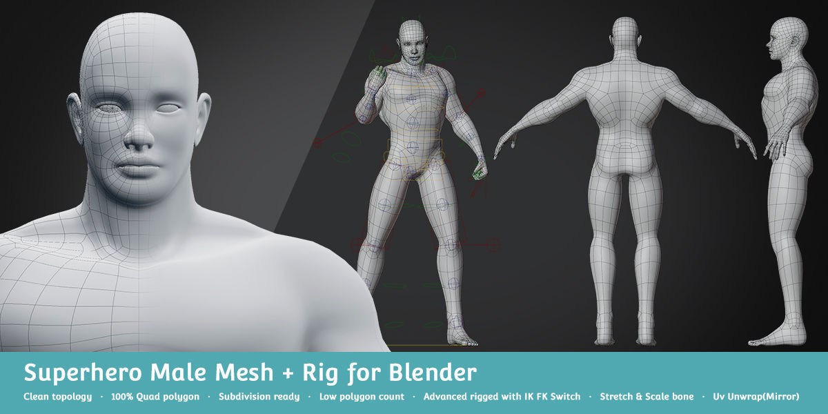 Base Meshes Character Starter Kit Low-poly 3D model_1