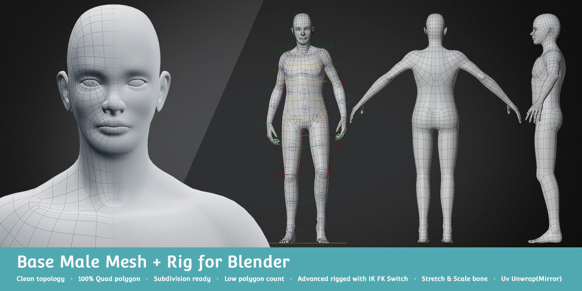 Base Meshes Character Starter Kit Low-poly 3D model_5