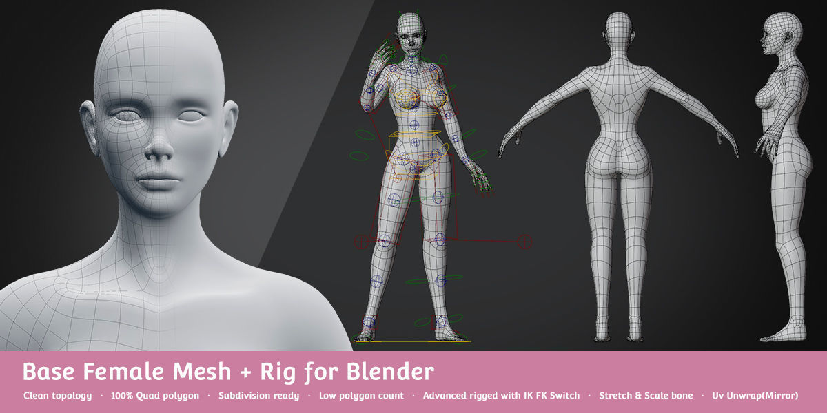 Base Meshes Character Starter Kit Low-poly 3D model_6