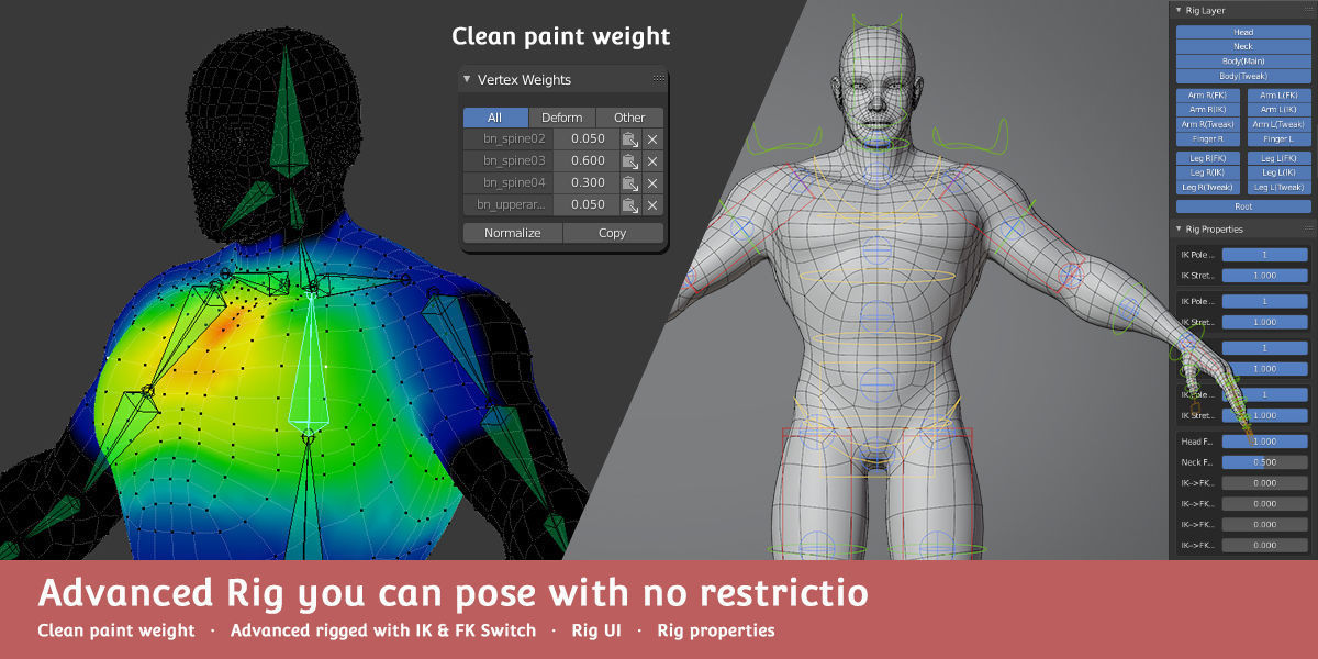 Base Meshes Character Starter Kit Low-poly 3D model_10
