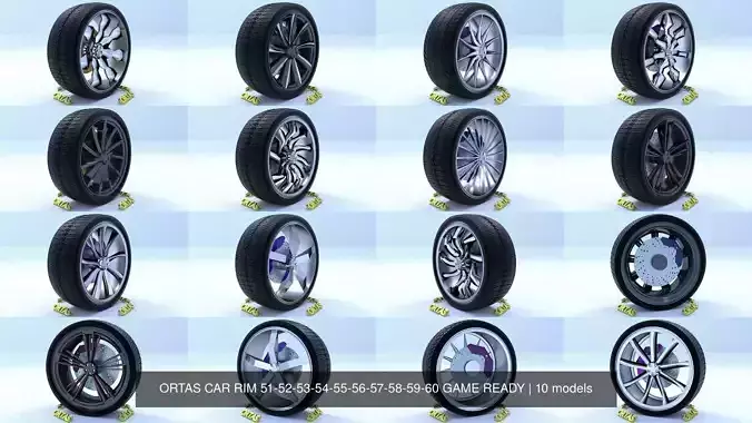 ORTAS CAR RIM 51-52-53-54-55-56-57-58-59-60 GAME READY 3D Model Collection