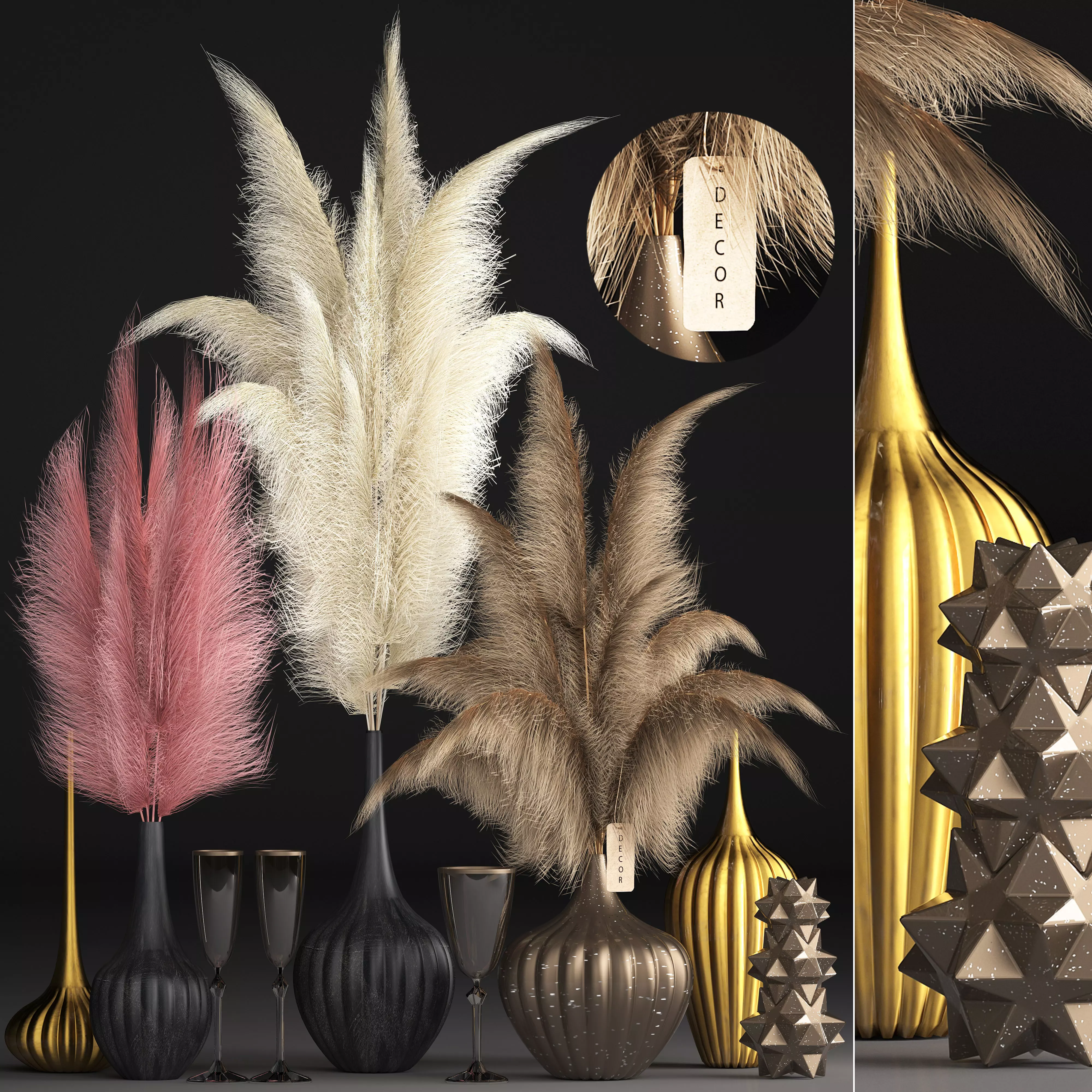 Decor with dry flowers Phragmites 3D model