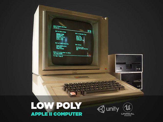 Apple 2 computer - PBR Game Ready model VR-AR Low-poly 3D model