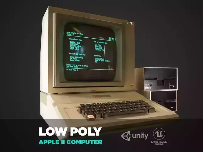 Apple 2 computer - PBR Game Ready model VR-AR Low-poly 3D model