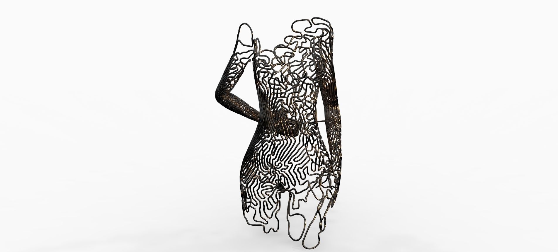 Outline metal sculpture of woman 3D print model_2