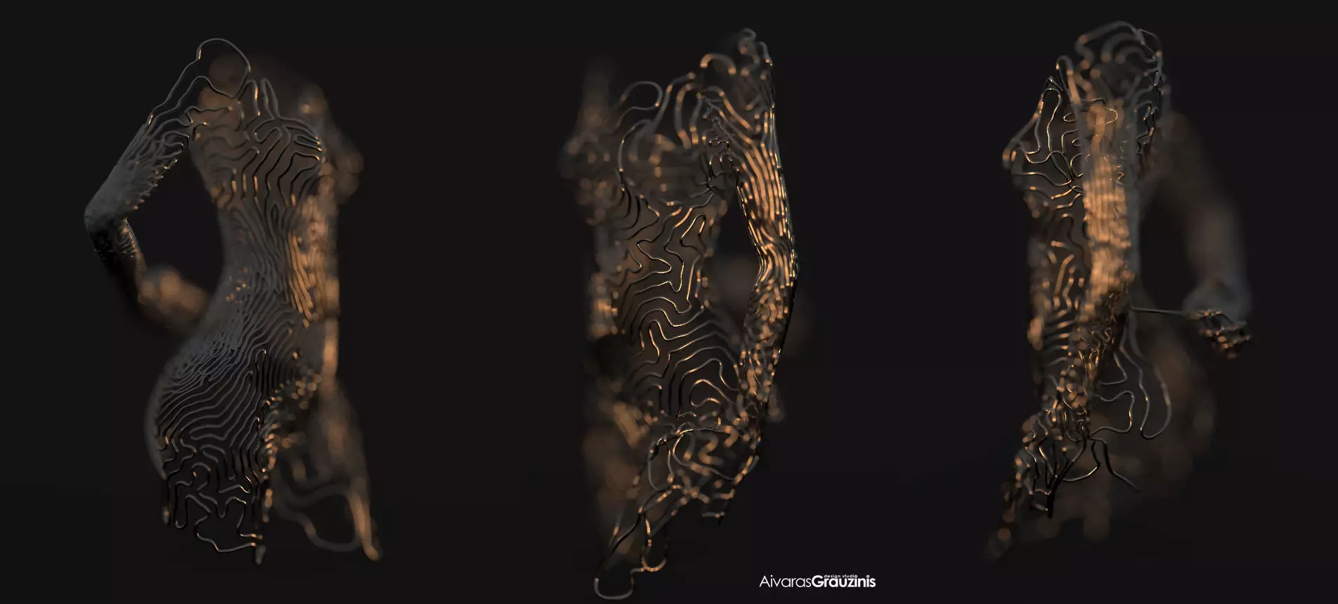 Outline metal sculpture of woman 3D print model_0